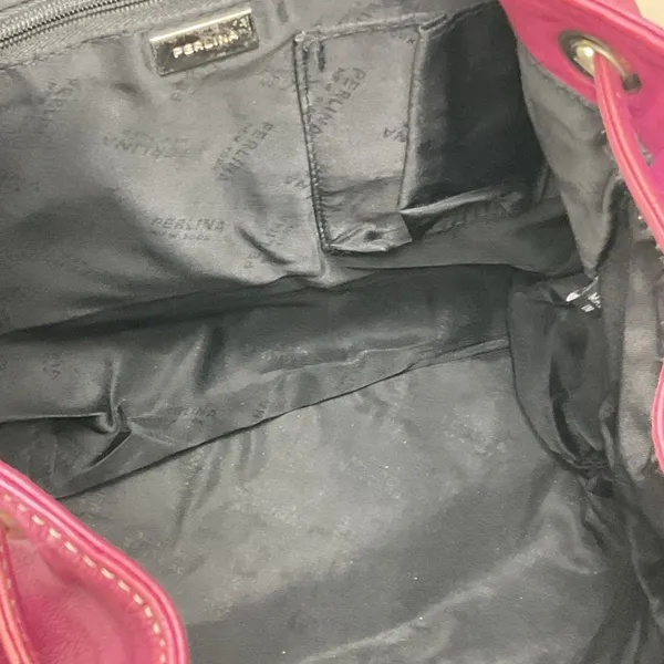 Perlina Magenta Leather Backpack With‎ Flap Drawstring Closure Side Zipper VTG - Image 11