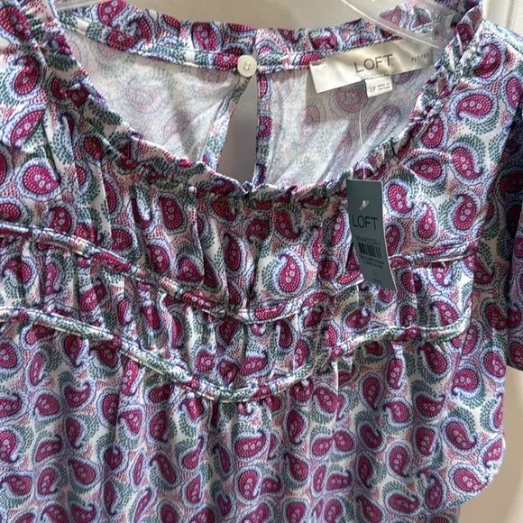 Loft Petites Purple Paisley Ruffle Neck Flutter Sleeve Blouse Top‎ LP NWT - Image 5