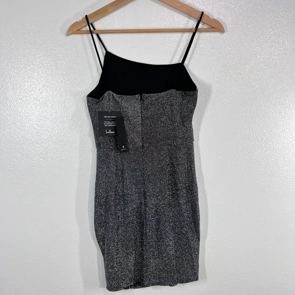 Lulus Metallic Bodycon Mini Dress Small Black Silver Glitter‎ Sparkle Party NYE - Image 4