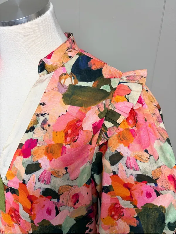 THML Floral Puff Sleeve Drop Waist Dress Pockets Small - Image 2