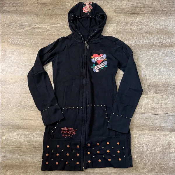 Ed Hardy Y2K Black True Love Hoodie Size XS - Image 5