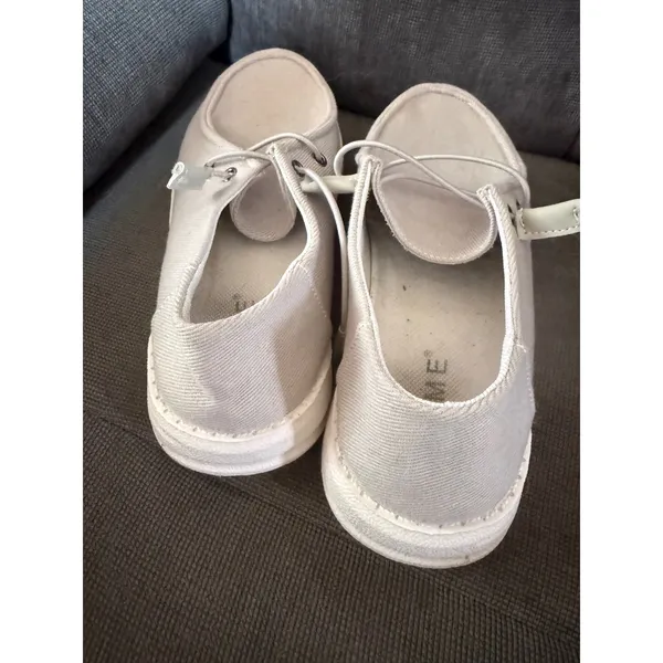 FME Canvas Loafers Women 8 Cream Beige Slip On Moc Toe Bungee Lace Casual Shoes - Image 4