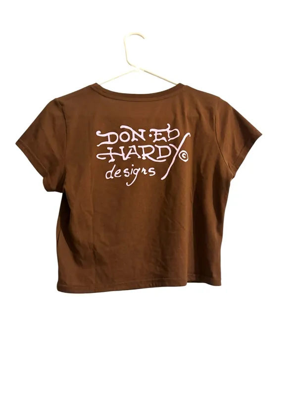 Ed Hardy Brown Cropped Tee with Tiger Graphic - Image 4