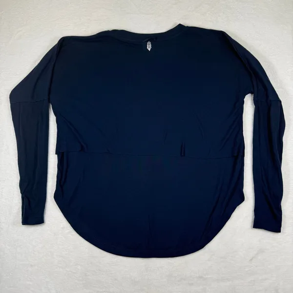 FP Movement Free People Navy Blue Ribbed Henley Long Sleeve Thumbhole Top S - Image 5