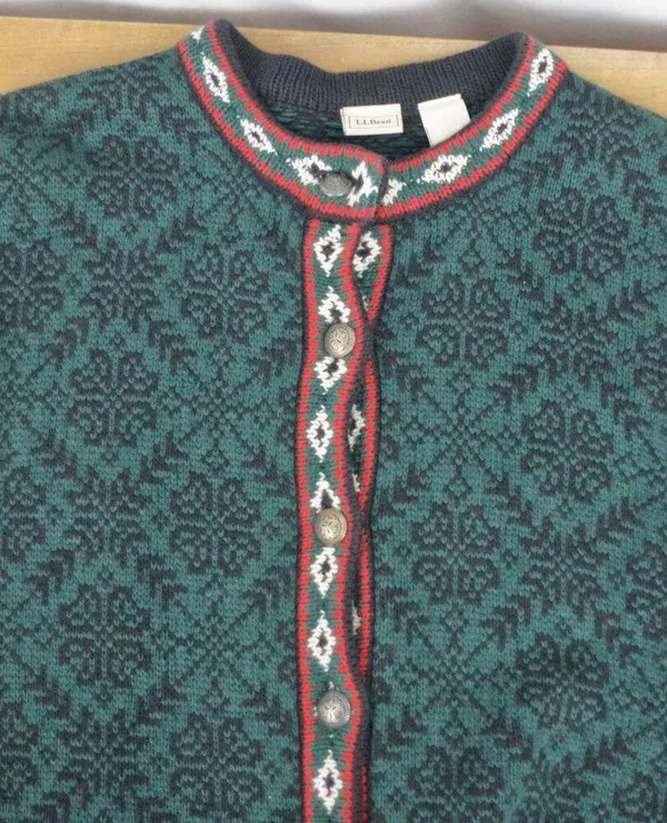 LL Bean Nordic Cotton Cardigan Sweater Medium - Image 3