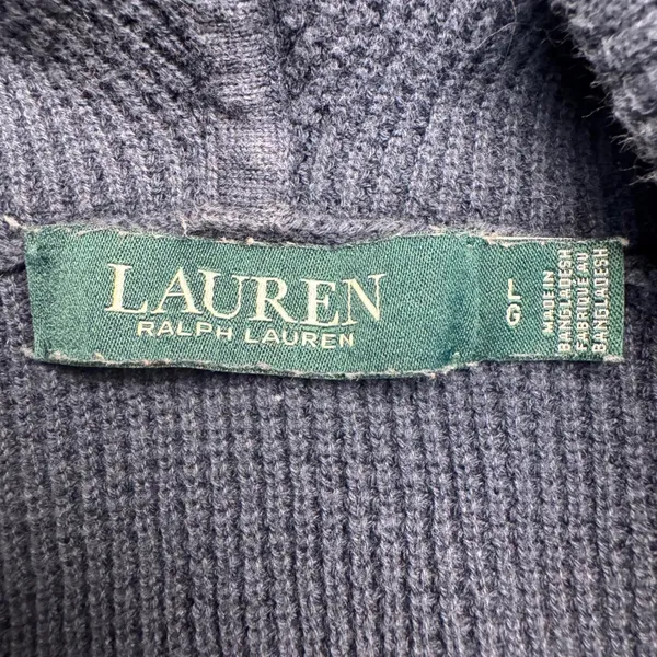 Lauren Ralph Lauren Navy Blue Waffle Knit Sweater Hoodie LRL‎ Logo woMens Large - Image 4