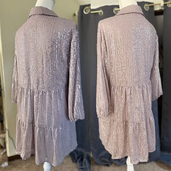 Maeve Bettina Sequined Tiered Shirtdress Medium Petite Dusty Purple Mini NWT - Image 4