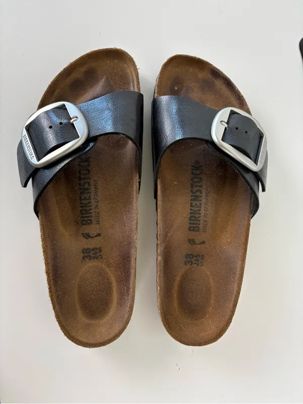 Birkenstock Madrid Big Buckle Slide Sandals Womens Size 38 Black Leather - Image 2