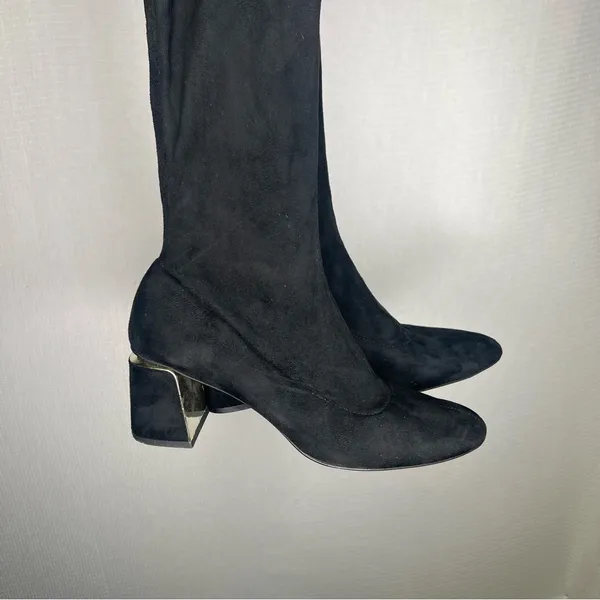 Zara Basic | 41 Black Over the Knee Boots with Block Heel and Pull-On‎ Style - Image 2