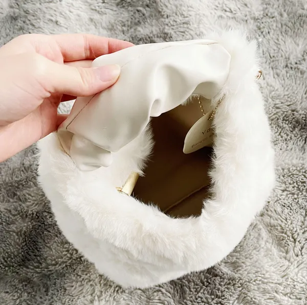 White Y2K Faux Fur Soft Two-way Crossbody Mini Handbag Purse - Image 3