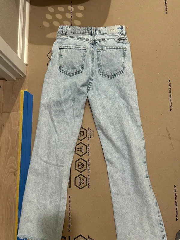 Zara light wash straight leg distressed jeans - Image 2