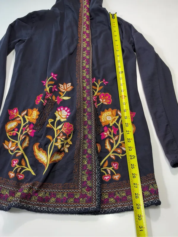 Lucky Brand Lucky Lotus Navy Embroidered Hooded Longline Jacket - Image 3