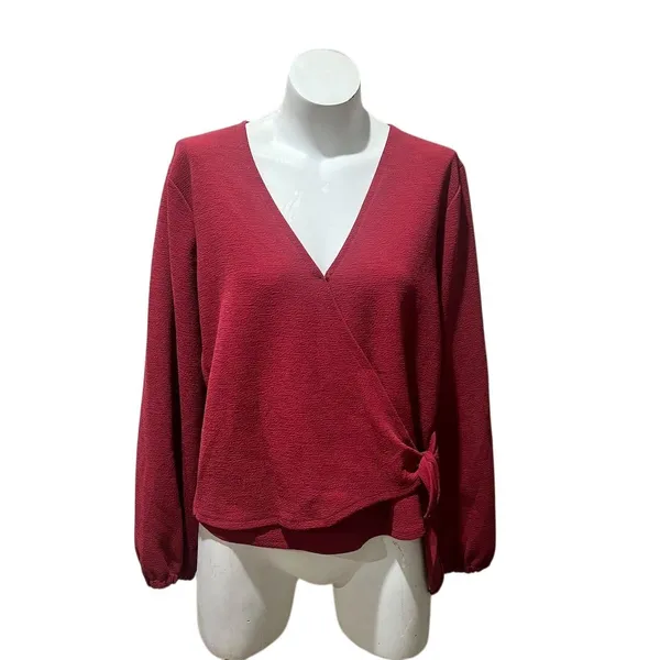 Madewell Women's XL Red V-Neck Wrap Blouse Long Sleeve Casual Top - Image 5
