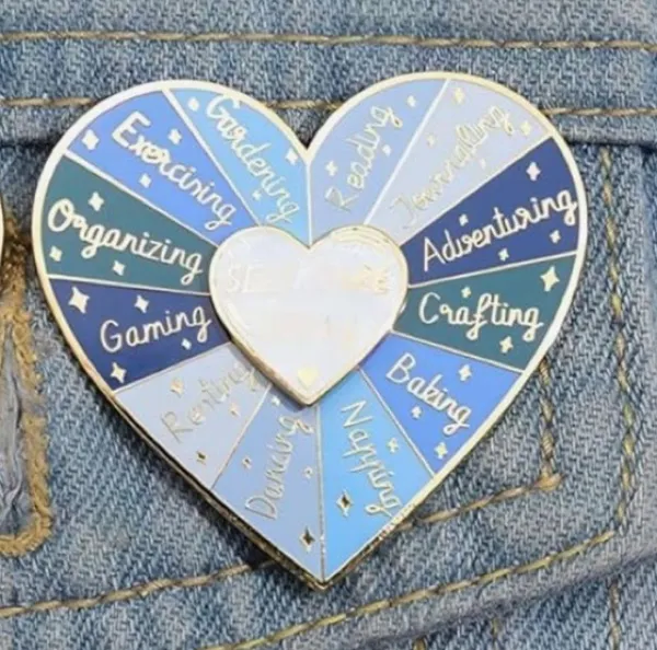 NEW Self Care Heart Enamel Pin Blue - Image 4