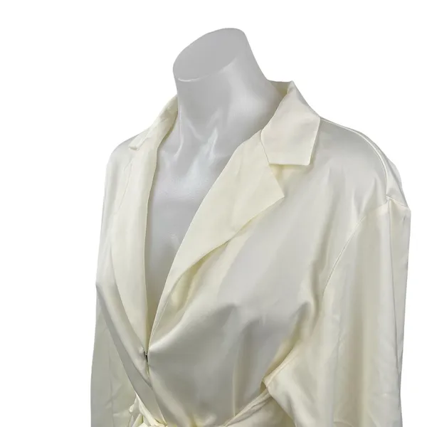 Commense Women's White Satin Long Sleeve Tie Front Shirt Tunic Wrap Blouse Top S - Image 4