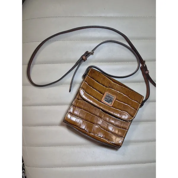 Dooney & Bourke Brown Croc-Embossed Leather Crossbody Bag - Image 2