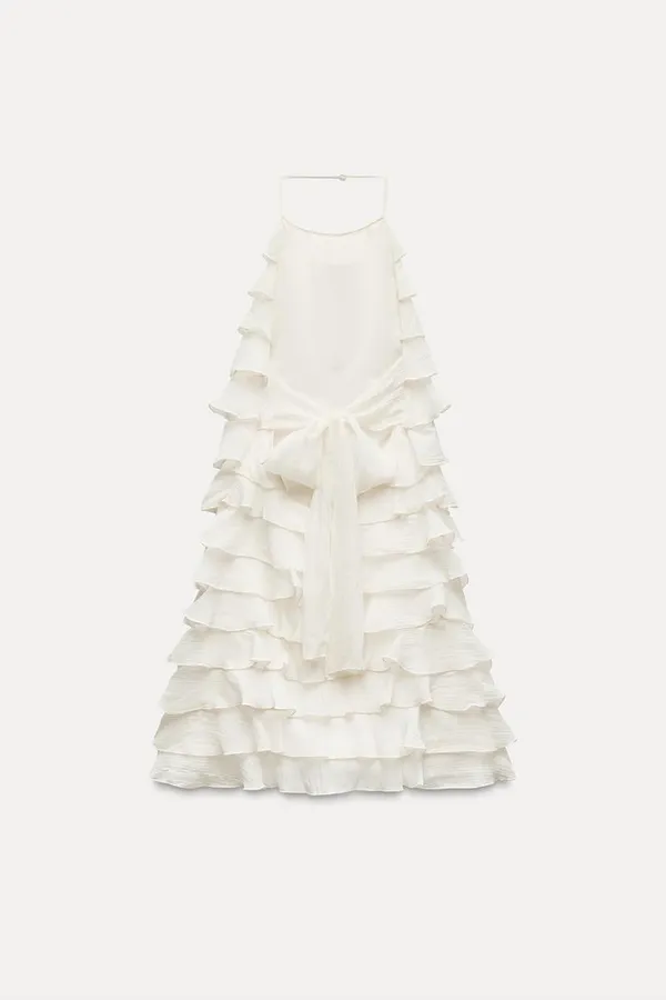 Zara ivory ecru mini dress halter ruffle Bohemian summer vacation evening casual - Image 10