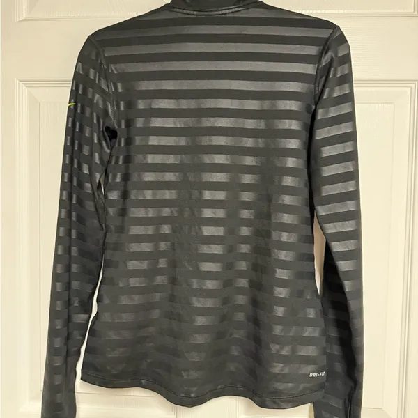 Nike Pro Dri-Fit Black and Neon Green Striped Pullover - Image 7