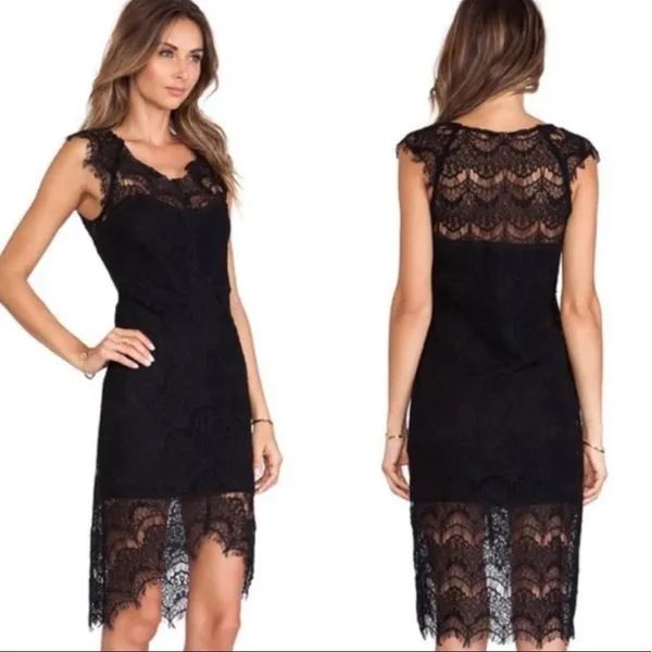 Free People Peekaboo Scalloped Lace Slip Dress‎ in Black Size Small - Image 2