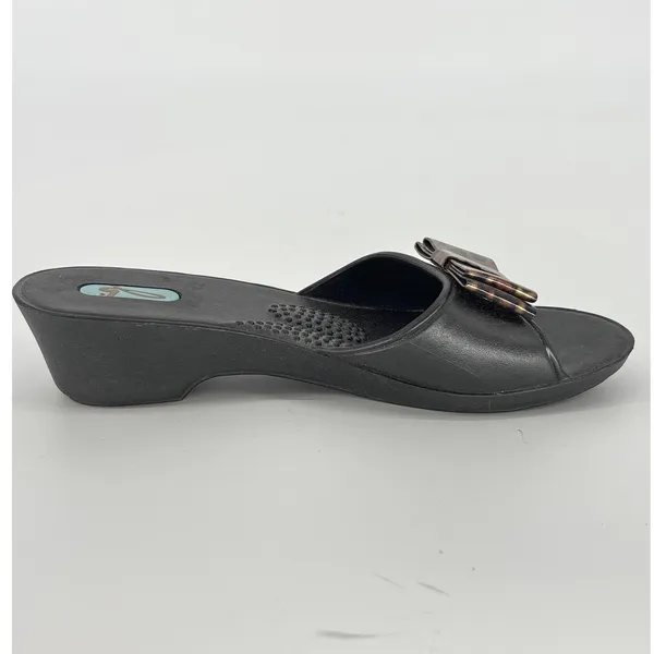 Oka-B Leopard‎ Bow Wedge Sandals Womens 6 Black Slides Shoes Made in USA - Image 4