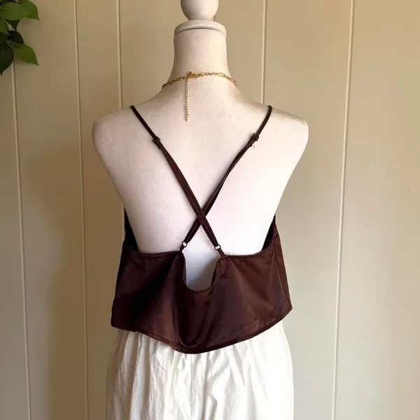 Divided Silky Brown Tie-Front Crop Top Women's Size Large - Image 2