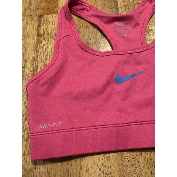 NIKE Dri-Fit Sports Bra Size Small Magenta Pink‎ Blue Swoosh Gym Running Outdoor - Image 2