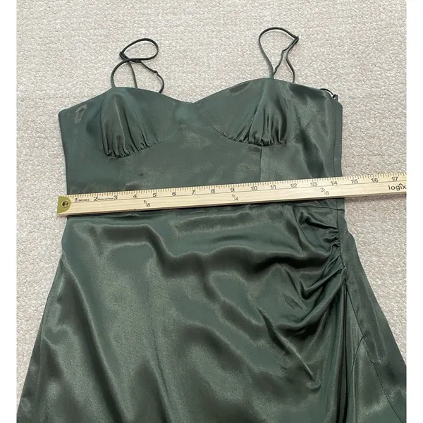 ZARA Green Satin Ruched Sweetheart Slip Midi Dress Spaghetti Strap Size S - Image 11