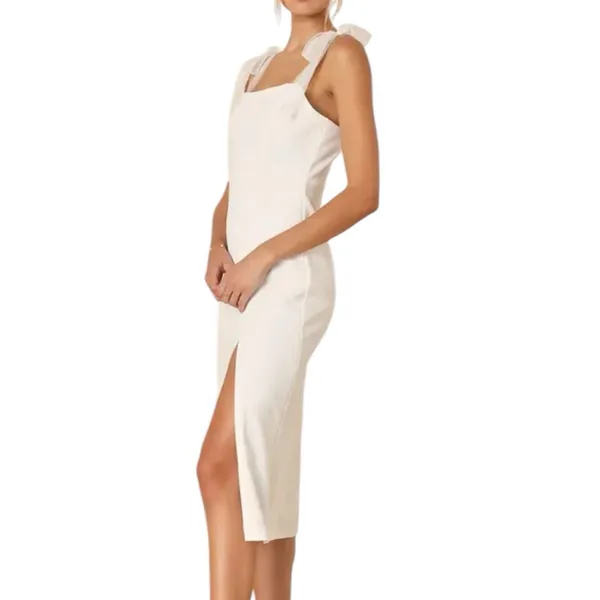 NWOT Lulus Romantic Celebration White Tie Strap Bodycon Midi Dress Size Small - Image 2