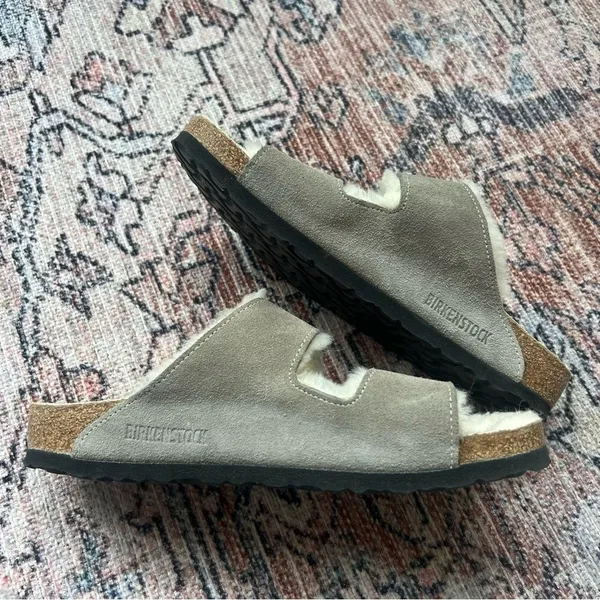 Birkenstock Arizona Shearling Sandals Suede Stone Coin Size 8.5 US 39 - Image 9