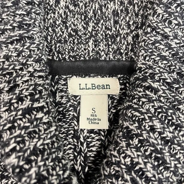 LL Bean Black Marled Pullover Cable V Neck Shawl Collar Cotton‎ Sweater SMALL - Image 9