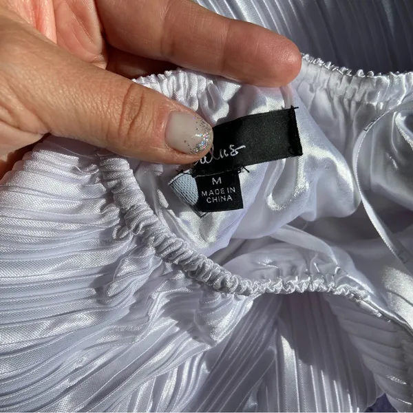 NWOT Lulus Pretty Aura White Satin Plisse Mock Neck Mini Swing Dress - Image 9