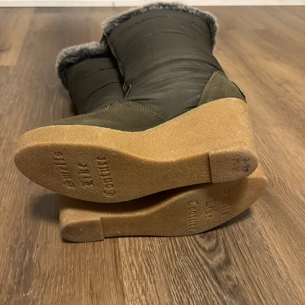 JUICY COUTURE Faux Fur Lined Knee High Platform Wedge boots Full Zip Green SZ 8‎ - Image 10