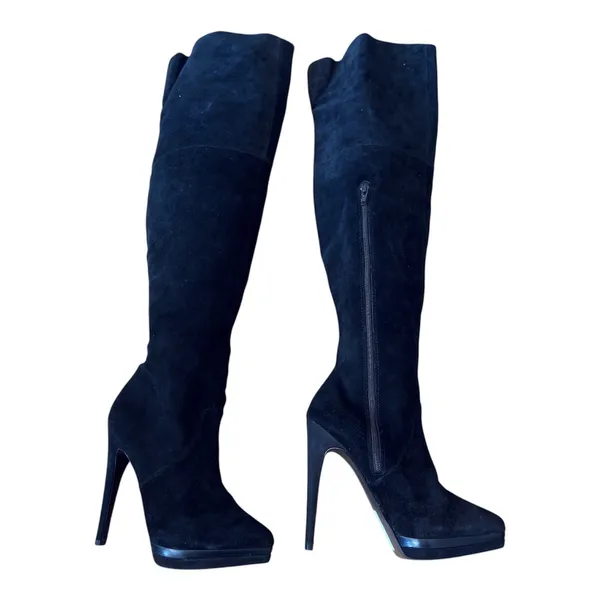 Pelle Moda Black Suede Over The Knee Platform Stiletto Boots Womens 7.5M - Image 2