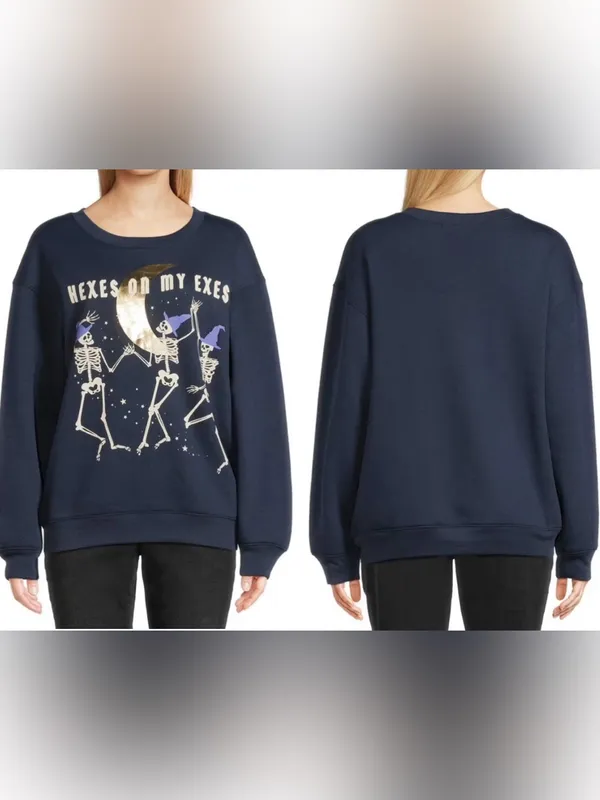 NWOT Wound Up Junior’s Hexes On My Exes Skeleton Halloween Crewneck Sweatshirt M - Image 2