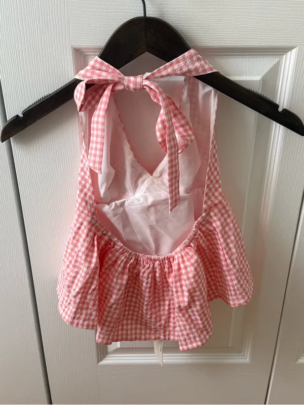 Altar’d State Cierra Gingham Halter Tank in Peach - Image 3