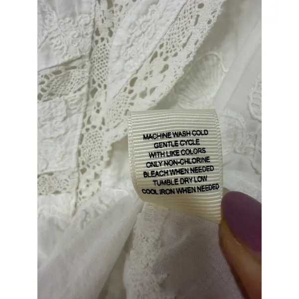 Ultra Pink White Embroidered Lace Victorian Mock Neck Cotton Blouse Top Medium - Image 14