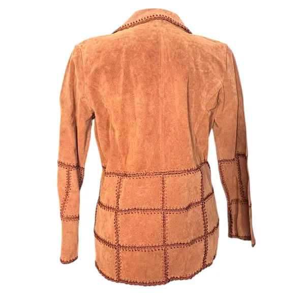 Vintage Brown Suede Tie Front Jacket Boho Western Patchwork Y2K Festival Hippie - Image 5