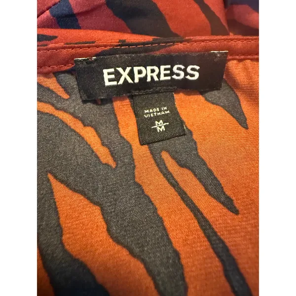 EXPRESS brown Red Black Tiger Print Y2K boho Long Sleeve Wrap‎ Mini Dress M - Image 3