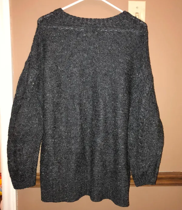 BDG Fall For cable Knit Speckled Crew Neck Sweater elbow patches Grey Large - Image 3
