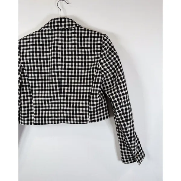 ZARA Womens Blazer Black Double Breasted Plaid Cropped Tweed Jacket Notched XS - Image 7