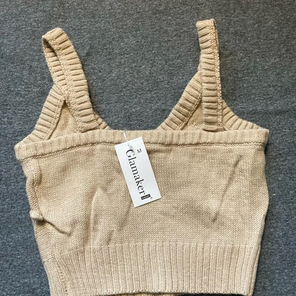 2 piece set winter turtleneck crop sweaters vest backless‎ knitted new ju… - Image 7