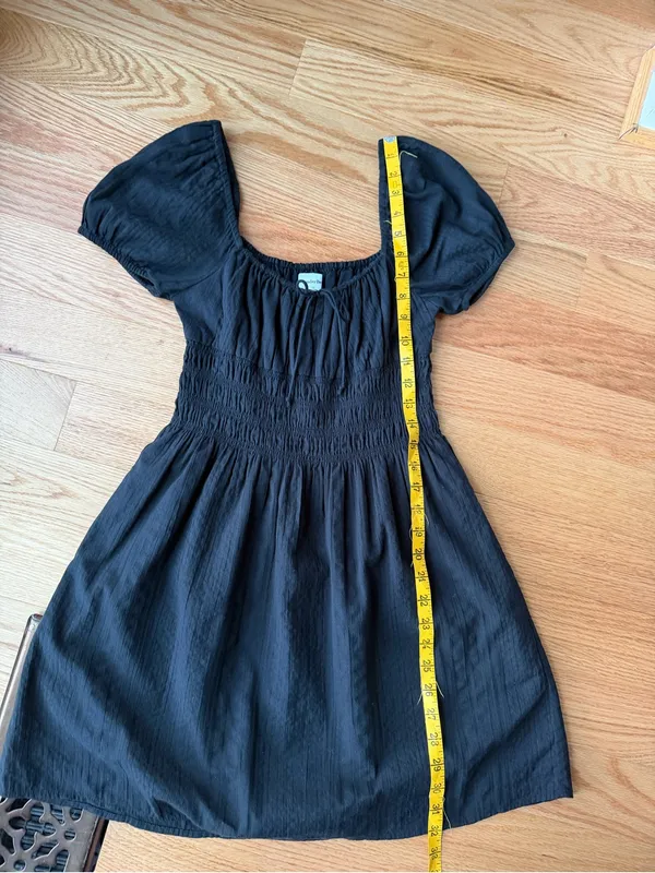 Sunday Best Aritzia Black Smocked Puff Sleeve Mini Dress XS - Image 4