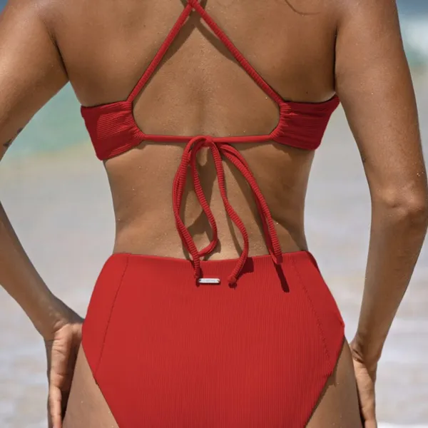 Berlook Red Ribbed Seam Full Coverage Bikini Bottom ONLY 62 - Image 2
