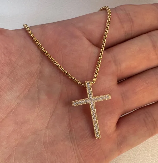 CZ Cross Pendant Necklace for Men Women,Streetwear Punk Hip Hop Unisex Style - Image 4