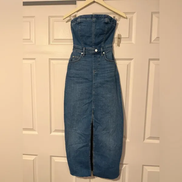 Pilcro Anthropologie $158 The Madi Front Slit Denim‎ Strapless Dress Western Y2K - Image 4
