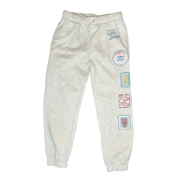 NEW Vintage Havana Patch Embroidered Ultra Fleece Joggers Womens M Gray Coastal - Image 3