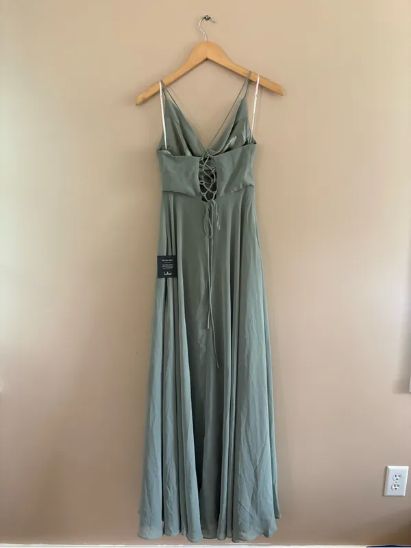 Lulus Romantically Speaking Sage Green Cowl Lace-Up Maxi Dress Size Medium - Image 6