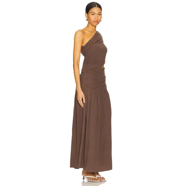 4th & Reckless Yara Maxi Linen Blend Chocolate Ruched Cutout Dress NWT Large - Image 6