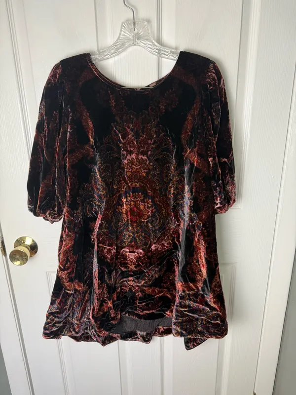 Free People Maye Print Puff Sleeve Velvet Tunic Top M - Image 2