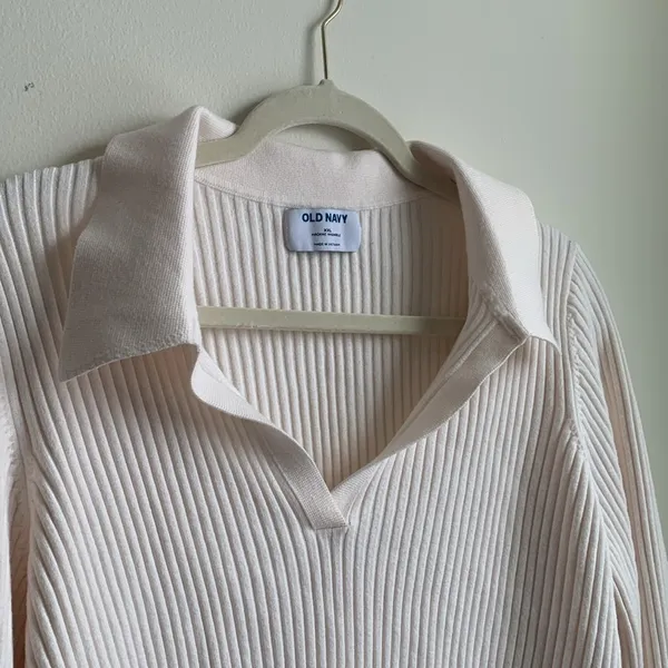 Old Navy Rib-Knit Johnny Collar Sweater Top (Sz XXL) White Ribbed Long Sleeve - Image 5